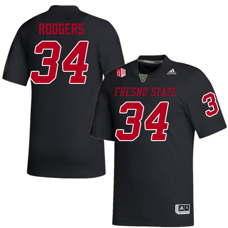 Men #34 Caden Rodgers Fresno State Bulldogs College Football Jerseys Stitched-Black